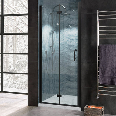 32inch W x 72inch H Semi-Frameless Hinged Bi-Fold Folding Shower Door in Matte Black