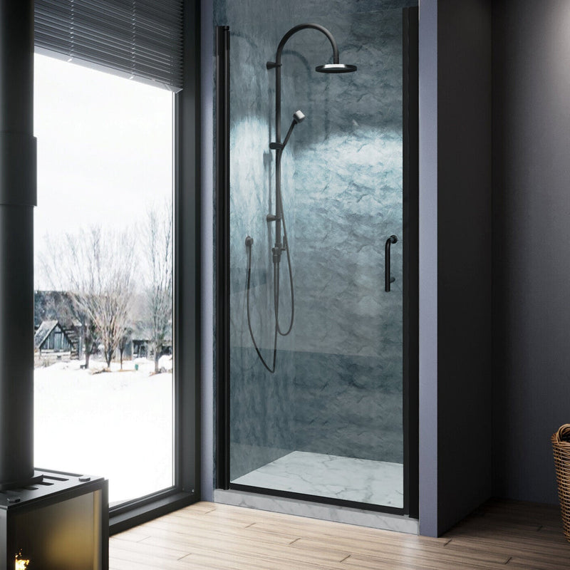 34inch W x 72inch H Pivot Semi-Frameless Shower Door Matte Black Frosted Glass Shower Door with Handle
