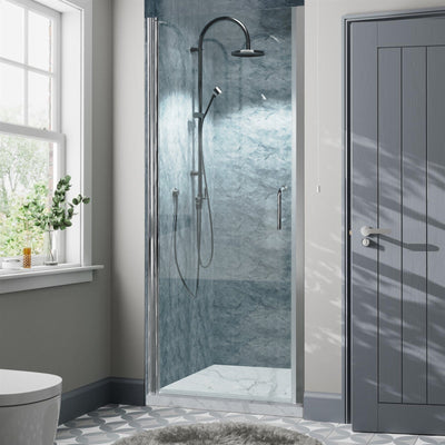 32inch W x 72inch H Pivot Shower Door Semi-Frameless Hinged in Chrome Install Glass Shower Door