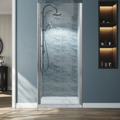 32inch W x 72inch H Pivot Shower Door Semi-Frameless Hinged in Chrome Install Glass Shower Door