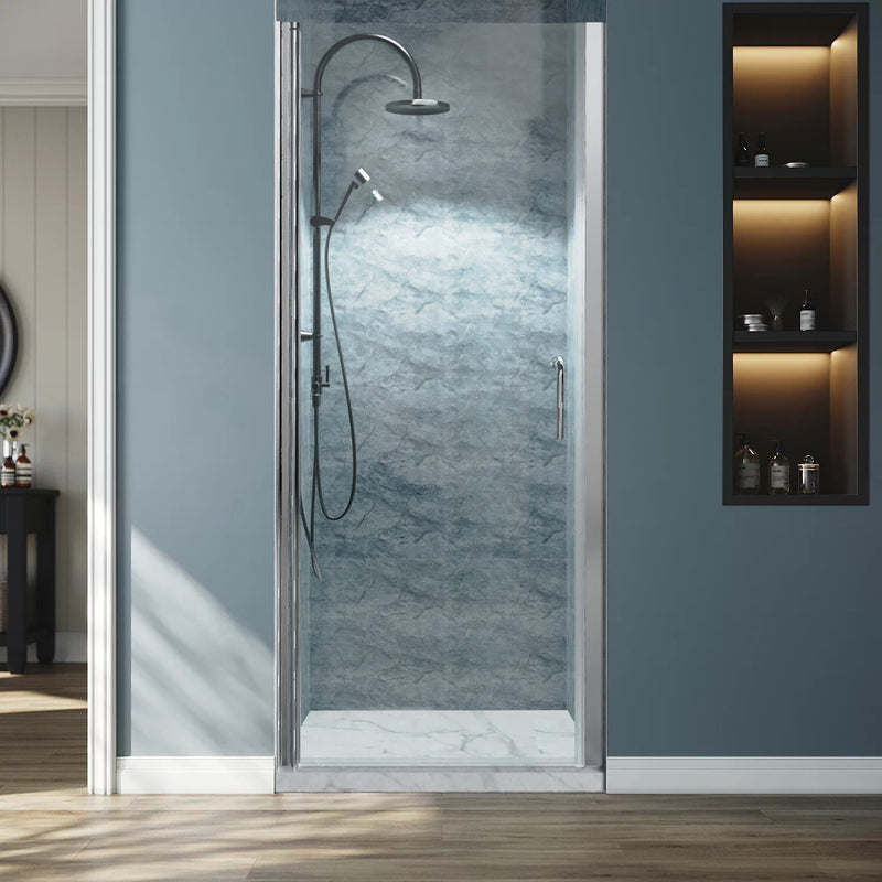 32inch W x 72inch H Pivot Shower Door Semi-Frameless Hinged in Chrome Install Glass Shower Door