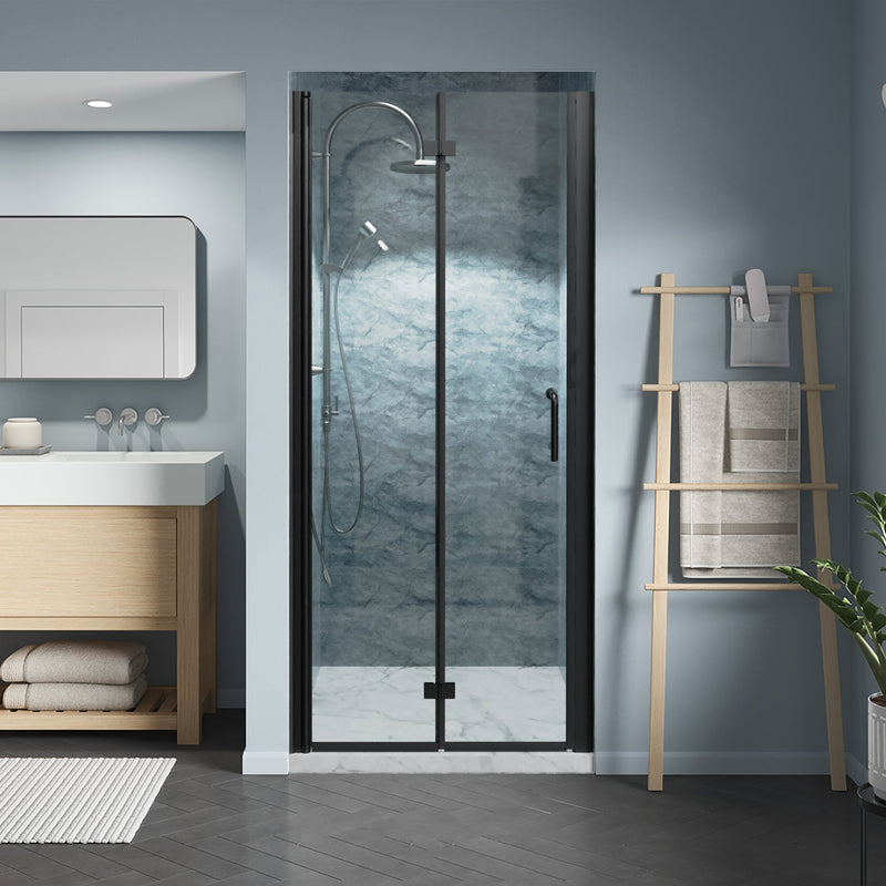 32inch W x 72inch H Semi-Frameless Hinged Bi-Fold Folding Shower Door in Matte Black