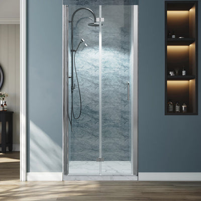 32inch W x 72inch H Semi-Frameless Hinged Bi-Fold Shower Door in Chrome