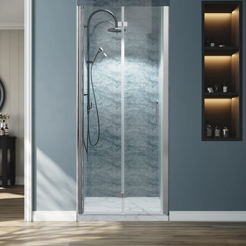 32inch W x 72inch H Semi-Frameless Hinged Bi-Fold Shower Door in Chrome