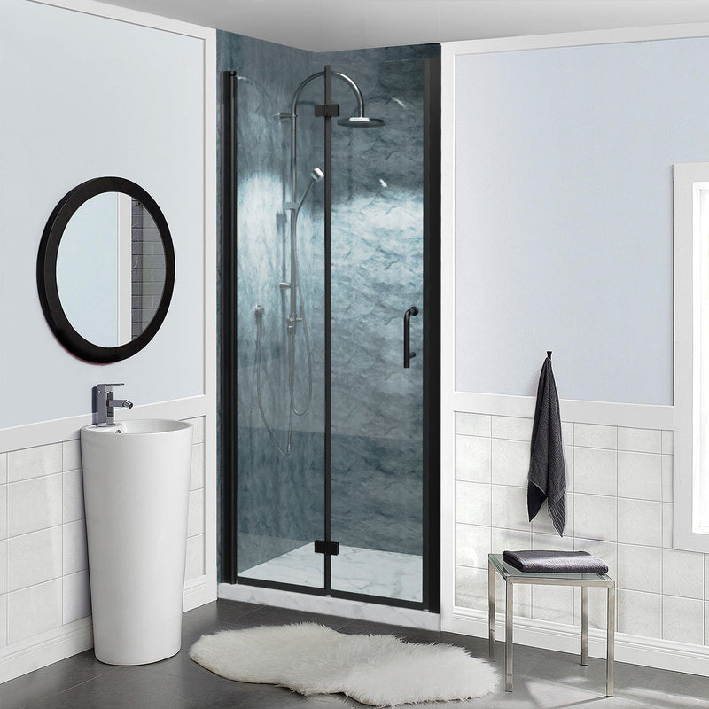 32inch W x 72inch H Semi-Frameless Hinged Bi-Fold Folding Shower Door in Matte Black