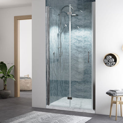 36inch W x 72inch H Bifold Semi-Frameless Swing Shower Door in Chrome