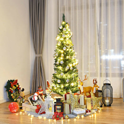 PVC Artificial Slim Pencil National Christmas Tree with Metal Stand