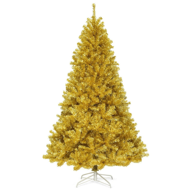 Hinged Unlit Artificial Silver Tinsel Christmas Tree with Metal Stand