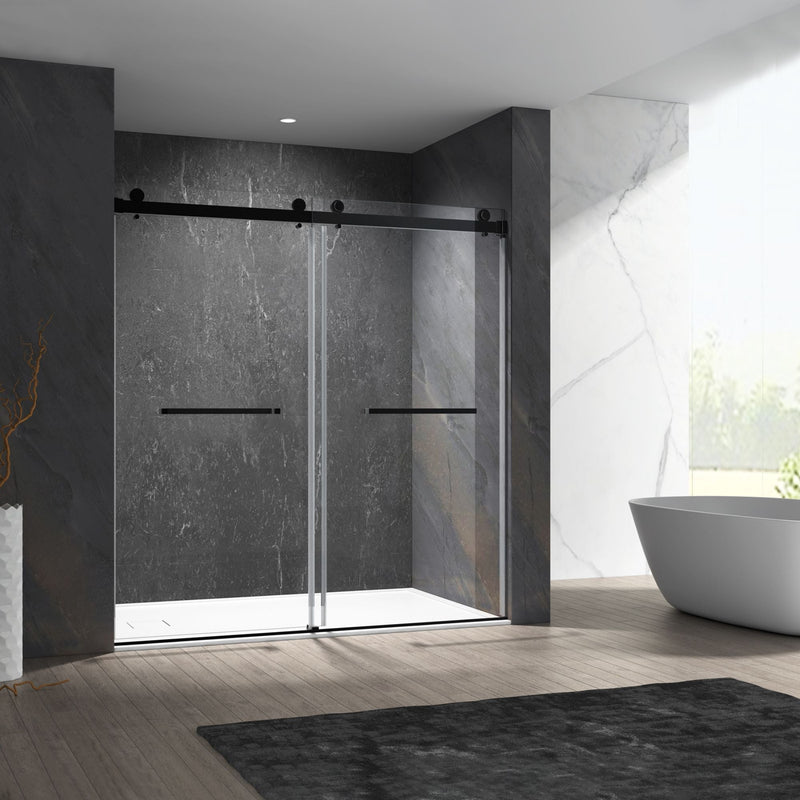 32-1/4-in to 34-1/4-in W x 76-in H Frameless Sliding Soft Close Standard Shower Door (Tempered Glass)