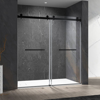 32-1/4-in to 34-1/4-in W x 76-in H Frameless Sliding Soft Close Standard Shower Door (Tempered Glass)