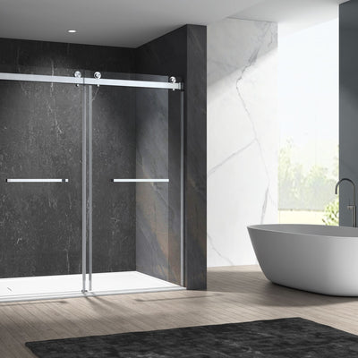 32-1/4-in to 34-1/4-in W x 76-in H Frameless Sliding Soft Close Standard Shower Door (Tempered Glass)