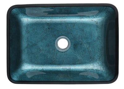 18in L -13in W -12in H Handmade Countertop Glass Rectangular Vessel Bathroom Sink Set in  Blue Glass