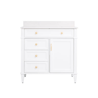 36 in. Bathroom Vanity in White with Quartz Vanity Top in Carrara with Single White Basin