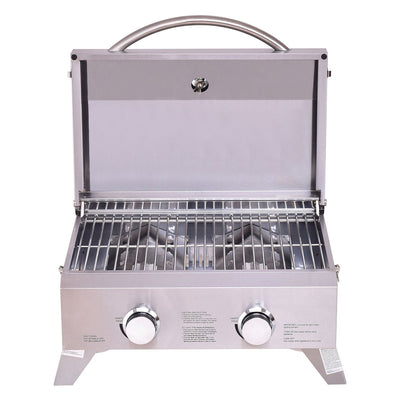 2 Burner Portable Stainless Steel BBQ Table Top Grill for Outdoors