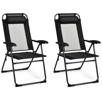 2 Pieces Patio Adjustable Folding Recliner Chairs with 7 Level Adjustable Backrest