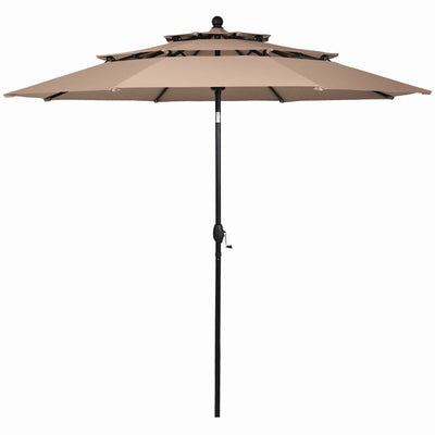 10ft 3 Tier Patio Umbrella Aluminum Sunshade Shelter Double Vented without Base