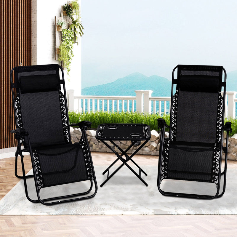 3 Pieces Folding Portable Zero Gravity Reclining Lounge Chairs Table Set
