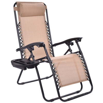 Folding Adjustable Lounge Chair with Removable Pillow and Cup Holder Tray