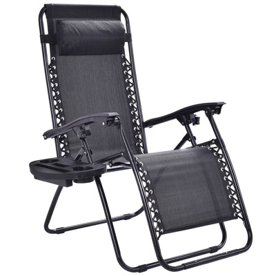 Folding Adjustable Lounge Chair with Removable Pillow and Cup Holder Tray