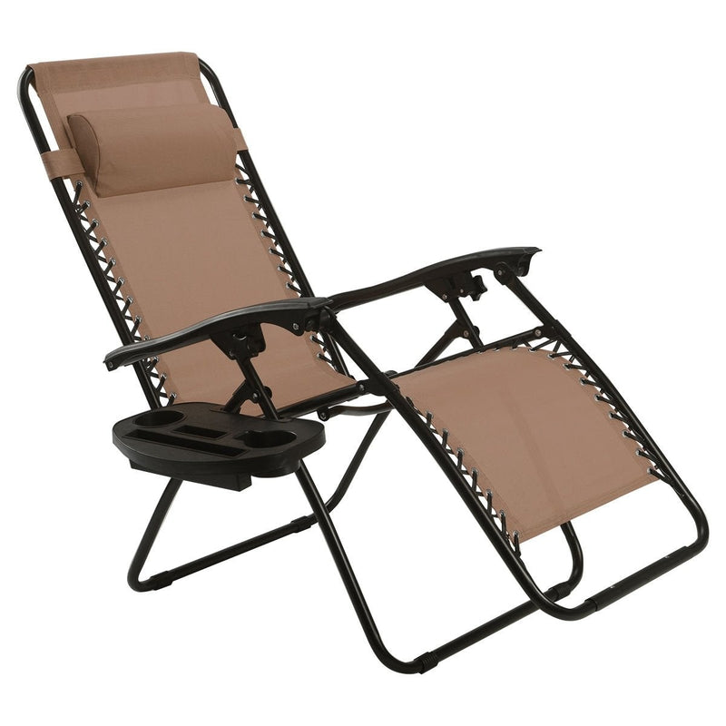 Folding Adjustable Lounge Chair with Removable Pillow and Cup Holder Tray