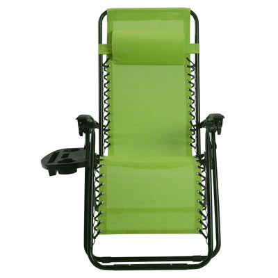 Folding Adjustable Lounge Chair with Removable Pillow and Cup Holder Tray