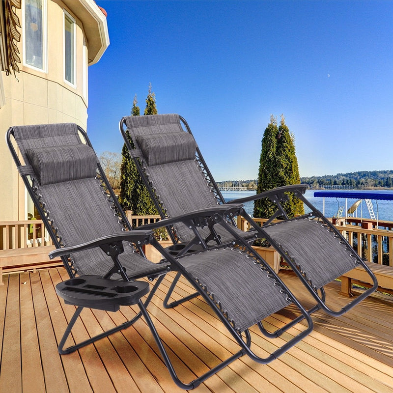 2 Pcs Folding Lounge Chair with Zero Gravity