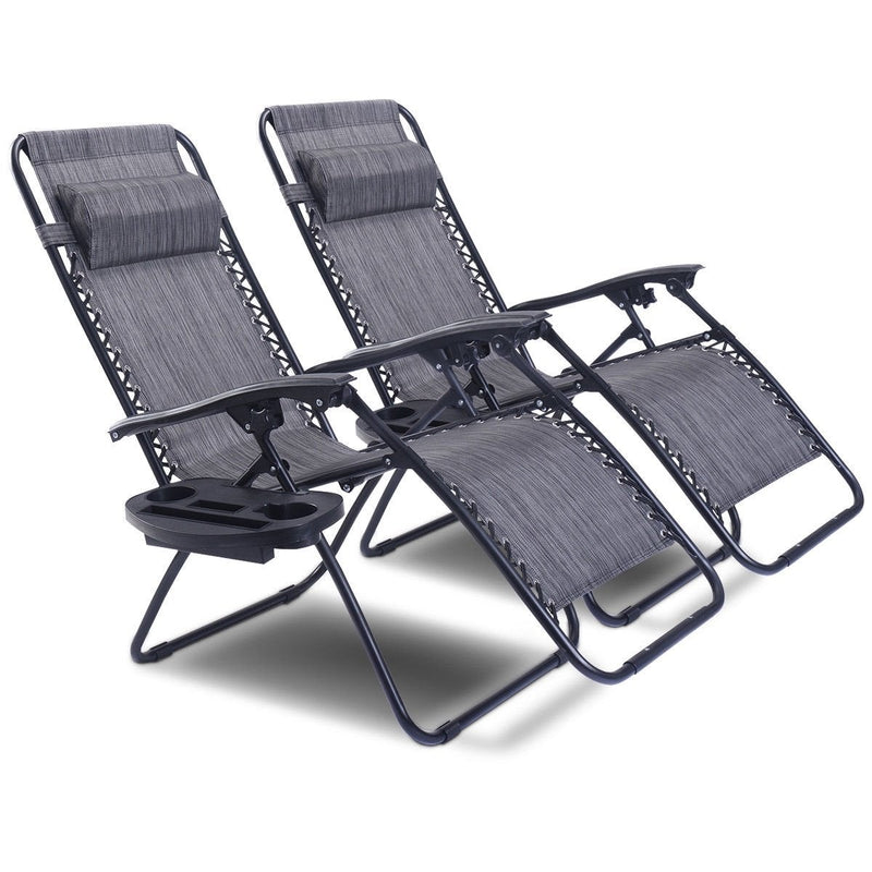 2 Pcs Folding Lounge Chair with Zero Gravity