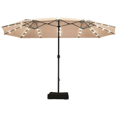 15 Feet Solar LED Patio Double-sided Umbrella with Weight Base