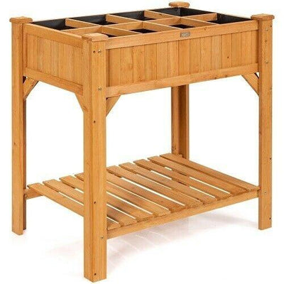 8 Grids Wood Elevated Garden  Planter Box Kit with Liner & Shelf