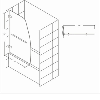 34 in. W x 58 in. H Frameless Hinged Bathtub Door in Clear Glass with Handle, Chrome