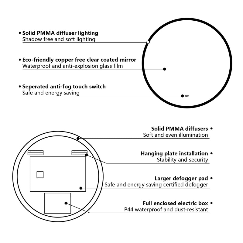 32 in. W x 32 in. H Round Frameless Anti-Fog LED Light Dimmable Wall Mount Bathroom Vanity Mirror