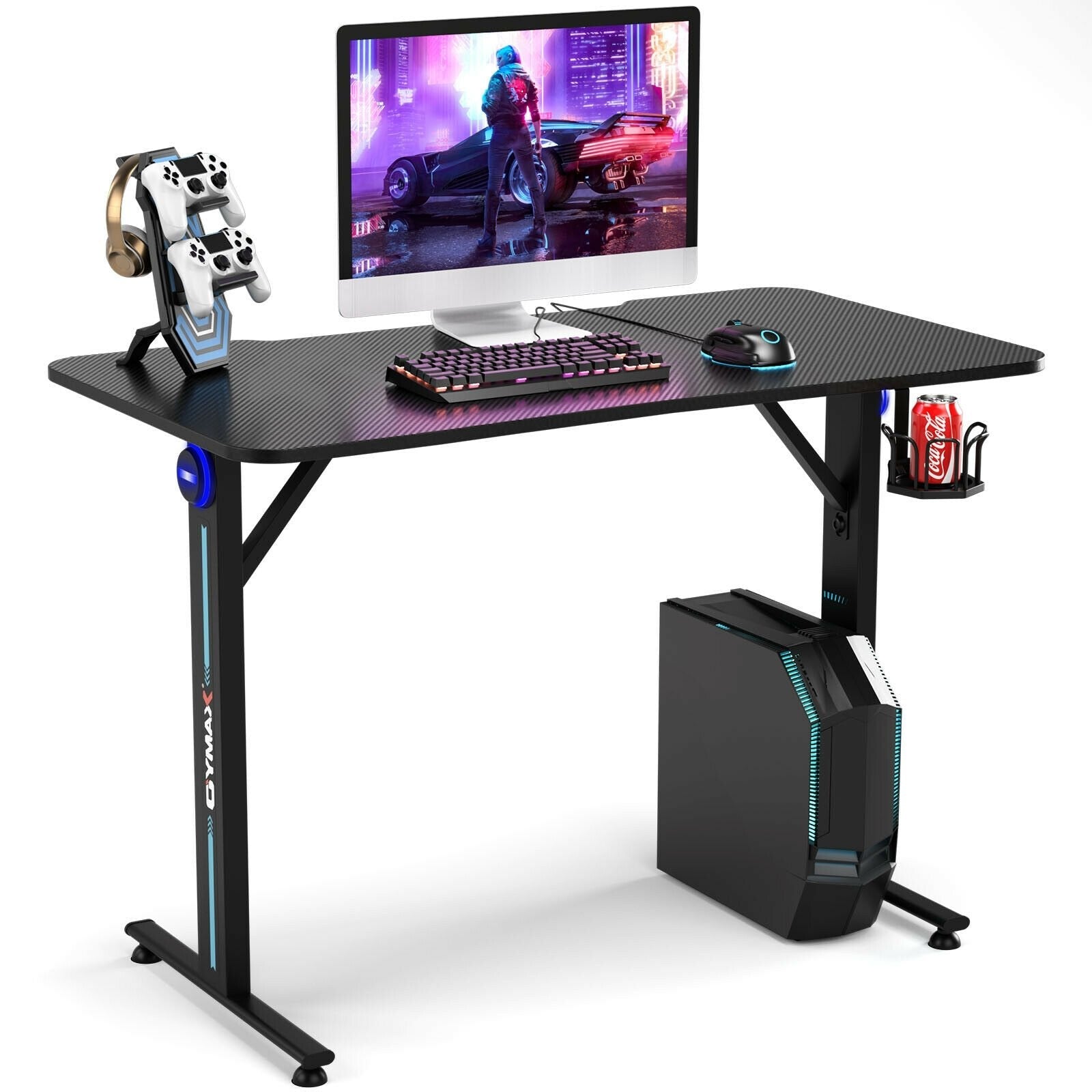 Computer Gaming Desk with LED Lignt and Gaming Handle Rack for Home ...