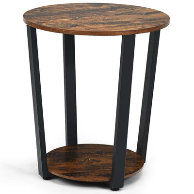 2-layer Round End Table Nightstand with Removable Shelf
