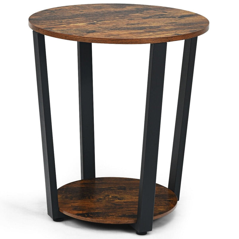 2-layer Round End Table Nightstand with Removable Shelf