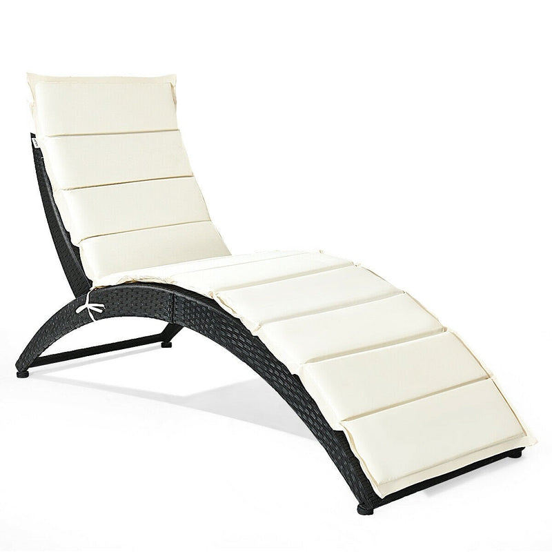 Portable Folding Rattan Lounge Chair with Removable Cushion