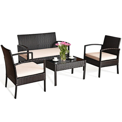 4 Pcs Patio Furniture Sets Rattan Chair Wicker Set Outdoor Bistro