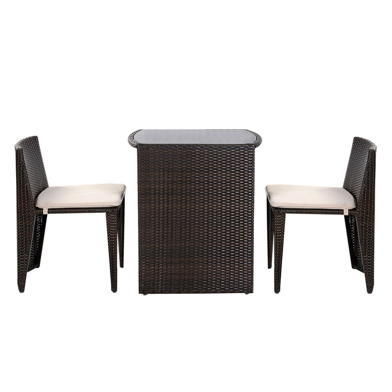 3 Pcs Wicker Patio Cushioned Outdoor Chair and Table Set