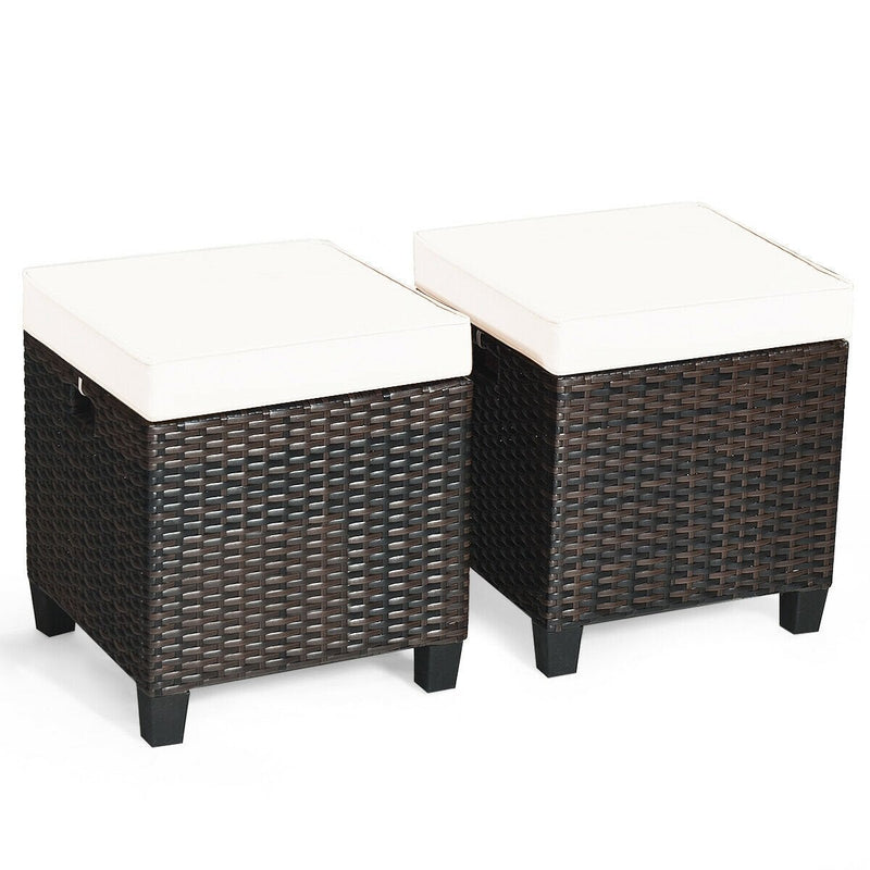 2 pcs Portable Rattan Ottoman with Removable and Washable Cushion