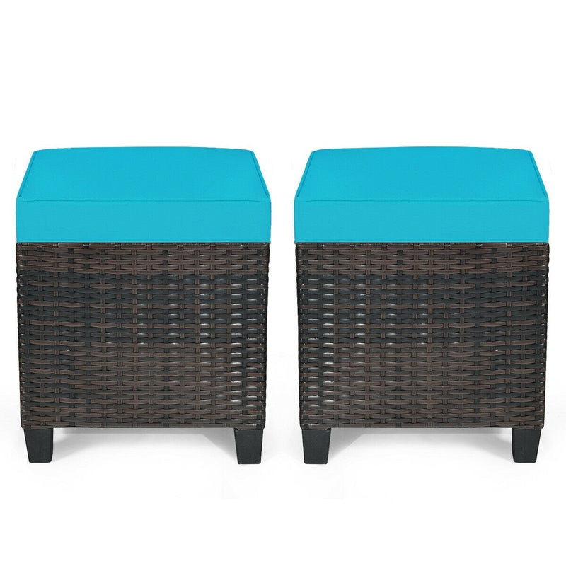 2 pcs Portable Rattan Ottoman with Removable and Washable Cushion