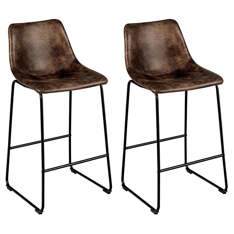 Set of 2 Bar Stool Faux Suede Upholstered Chair