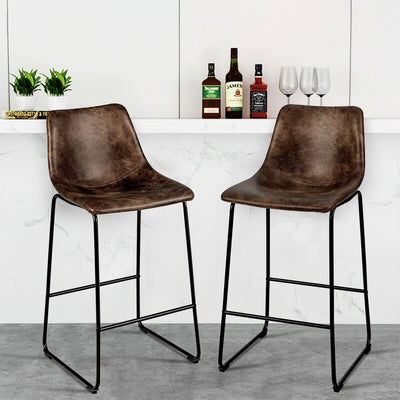 Set of 2 Bar Stool Faux Suede Upholstered Chair