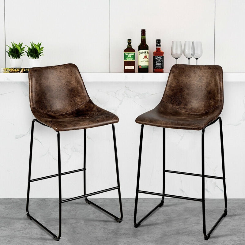 Set of 2 Bar Stool Faux Suede Upholstered Chair