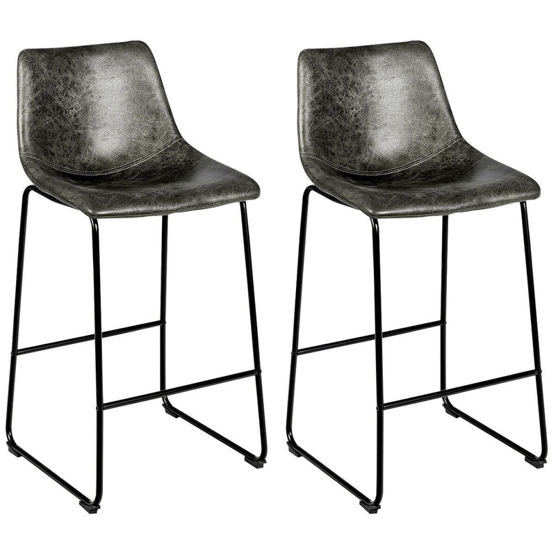 Set of 2 Bar Stool Faux Suede Upholstered Chair
