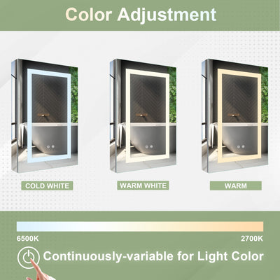 20-in x 30-in Lighted LED Surface/Recessed Mount Silver Mirrored Rectangle Medicine Cabinet with Outlet left Side