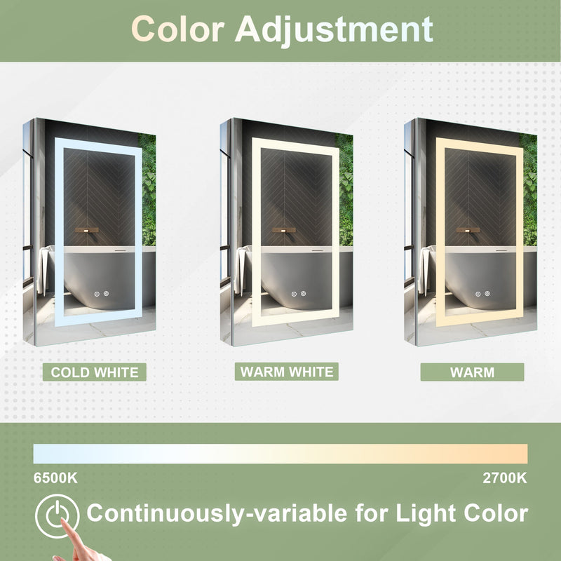 20-in x 30-in Lighted LED Surface/Recessed Mount Silver Mirrored Rectangle Medicine Cabinet with Outlet left Side