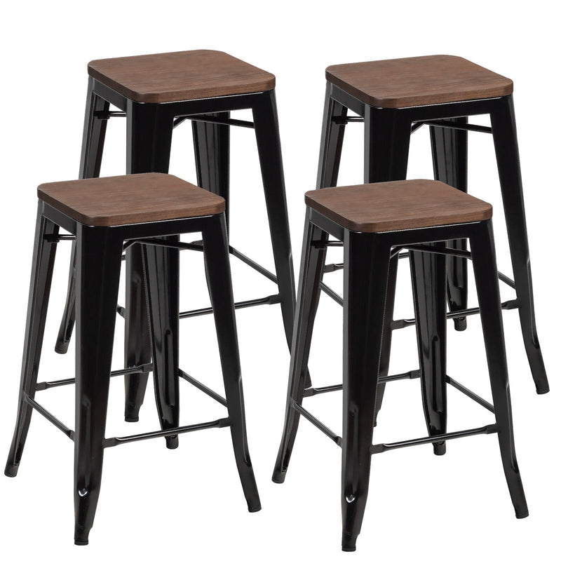 Set of 4 Counter Height Backless Barstool with Wood Seat