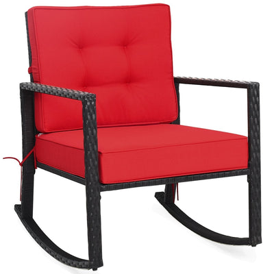 Patio Rattan Rocker Outdoor Glider Rocking Chair Cushion Lawn