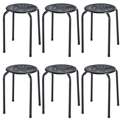 Set of 6 Stackable Multifunctional Daisy Design Backless Round Metal Stool Set