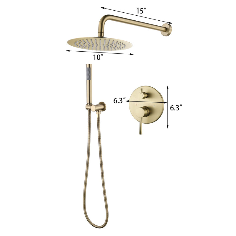 Golden Brushed Complete Shower System with Rough-in Valve