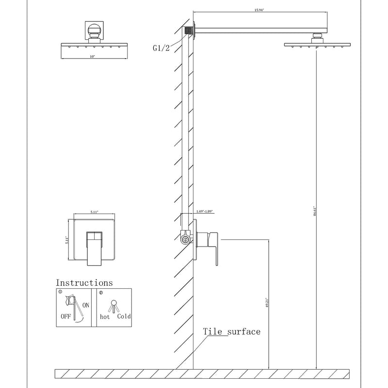 Modern Wall Mounted Ultra-thin Square Shower Bar System